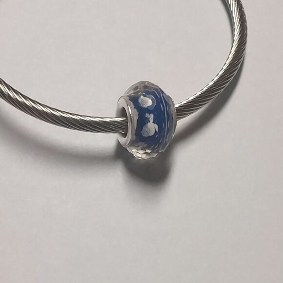 Clear Blue with White Pineapples‎ Background Charm for Pandora Style Bracelet - Picture 1 of 5